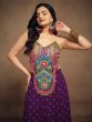 Violet Purple Embroidered Top With Skirt In Georgette