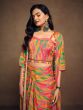 Multicolor Top With Drapped Skirt And Shrug In Print