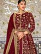 Maroon Thread Embroidered Slitted Suit With Dupatta