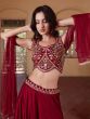 Maroon Embroidered Top With Rufflled Skirt And Dupatta