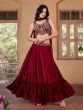 Maroon Embroidered Top With Rufflled Skirt And Dupatta