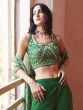 Green Embroidered Top With Palazzo And Printed Shrug