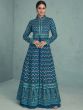 Blue Thread Embroidered Salwar Suit In Georgette