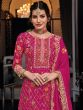 Pink Embroidered Festive Palazzo Suit In Crepe