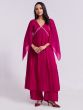 Deep Pink Womens Dress With Open Sleeves In Organza