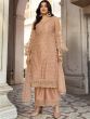 Beige Straight Cut Net Suit With Dupatta