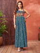 Teal Blue Navratri Style Bandhej Printed Gown