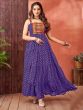 Violet Purple Thread Embroidered Gown In Georgette