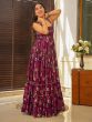 Wine Digital Printed Gown In Rayon