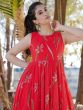 Red Georgette Gown In Digital Print