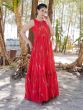 Red Georgette Gown In Digital Print