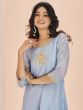 Steel Blue Organza Kurti In Hand Work