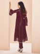 Maroon Organza Dress With Bell Shaped Sleeves