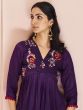 Dark Purple Party Wear Kurti In Floral Work