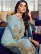 Blue Zari Embroidered Pant Style Salwar Suit