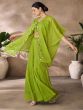 Green Top And Palazzo With Embroidered Cape