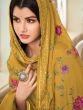 Yellow Embroidered Crepe Suit With Dupatta