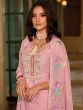 Pink Embroidered Organza Suit In Pant Style