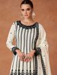 White Sharara Styled Salwar Kameez In Silk