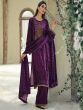 Purple Zari Yoke Augmented Palazzo Suit In Velvet