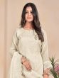 Off White Pant Style Salwar Kameez In Thread Work