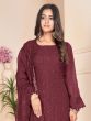 Maroon Organza Thread Salwar Suit In Pant Style