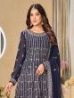 Navy Blue Georgette Salwar Kameez In Sharara Style