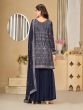 Navy Blue Georgette Salwar Kameez In Sharara Style