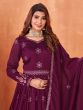 Wine Floor Length Festive Wear Salwar Kameez In Silk