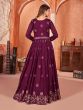 Wine Floor Length Festive Wear Salwar Kameez In Silk