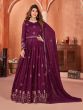 Wine Floor Length Festive Wear Salwar Kameez In Silk