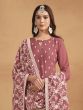 Mauve Casual Pant Style Salwar Suit In Georgette