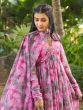 Pink Printed Readymade Suit In Anarkali Style