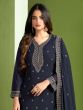 Deep Blue Georgette Casual Salwar Kameez In Pant Style