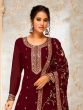 Maroon Festive Palazzo Suit In Georgette With Floral Dupatta