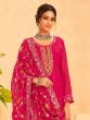 Dark Pink Organza Salwar Suit In Floral Thread Embroidery