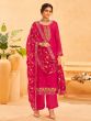 Dark Pink Organza Salwar Suit In Floral Thread Embroidery