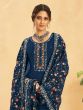 Navy Blue Floral Thread Embellished Palazzo Salwar Suit