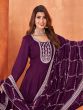 Wine Anarkali Styled Salwar Suit In Silk With Dupatta