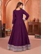 Wine Anarkali Styled Salwar Suit In Silk With Dupatta