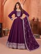 Wine Anarkali Styled Salwar Suit In Silk With Dupatta