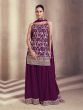 Wine Zari Embroidered Sharara Style Salwar Kameez In Georgette