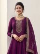 Wine Silk Salwar Kameez With Anarkali Style In Zari Work