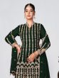 Deep Green Zari Augmented Palazzo Salwar Suit In Chinon Silk