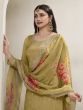 Dusty Yellow Palazzo Style Salwar Kameez In Chinon Silk