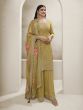 Dusty Yellow Palazzo Style Salwar Kameez In Chinon Silk