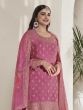 Rose Pink Zari Enhanced Straight Cut Salwar Suit With Floral Print