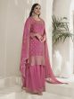 Rose Pink Zari Enhanced Straight Cut Salwar Suit With Floral Print