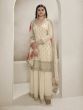 Creamy White Zari Augmented Palazzo Salwar Suit In Chinon Silk