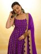 Purple Zari Embroidered Anarkali Salwar Suit In Georgette